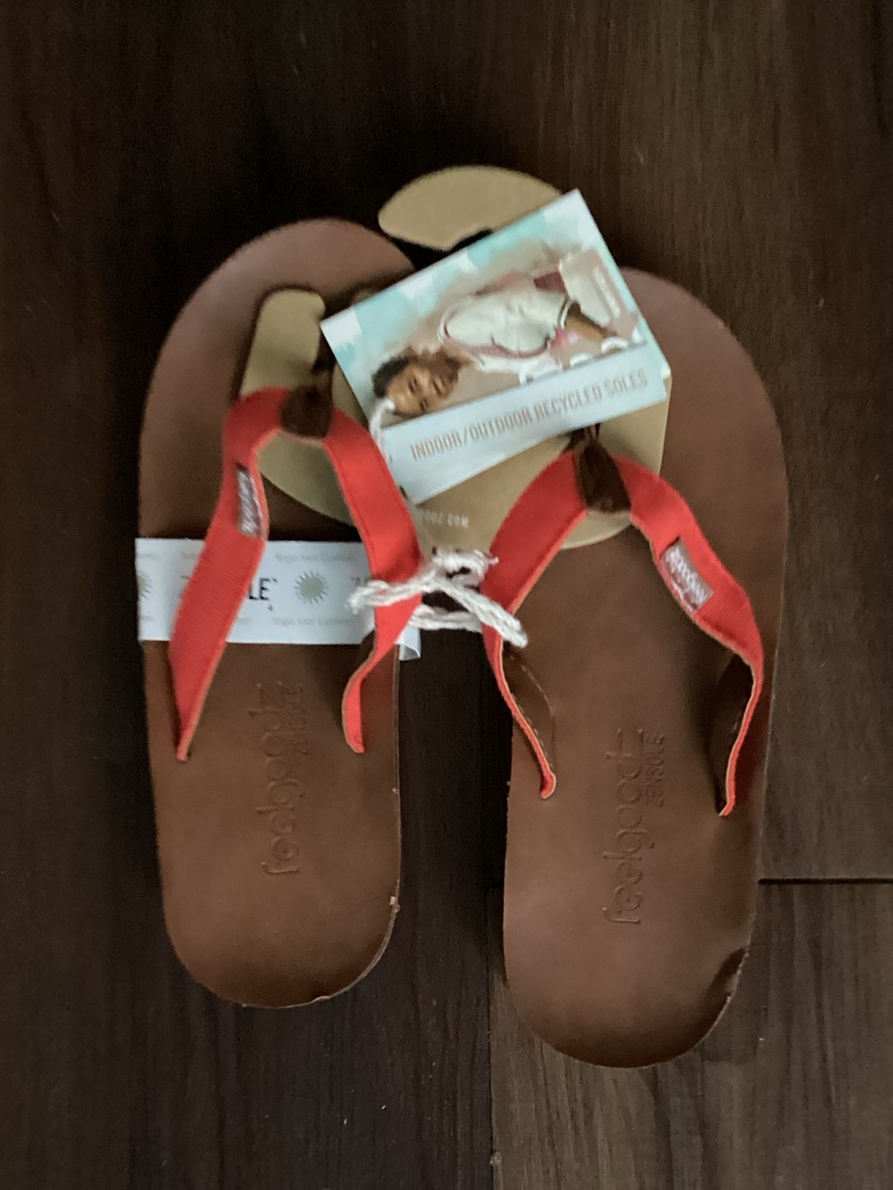 Red Strap Kids Flip-Flop Sandals with Brown Footbed